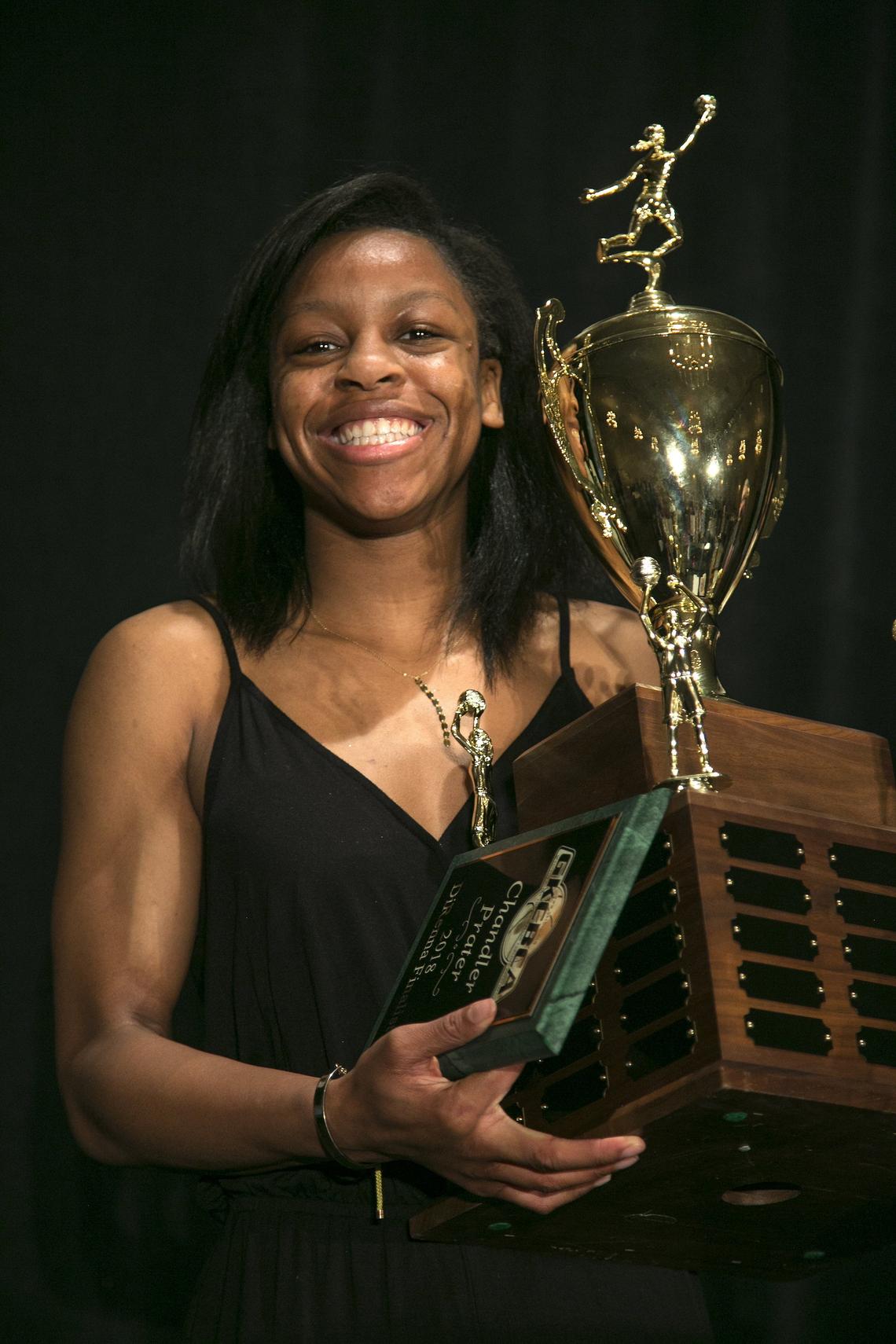 Chandler Prater of North Kansas City won the DiRenna Award for best high school girl basketball player. The awards were presented Thursday, April 12, 2018, at Ritz Charles in Overland Park.
