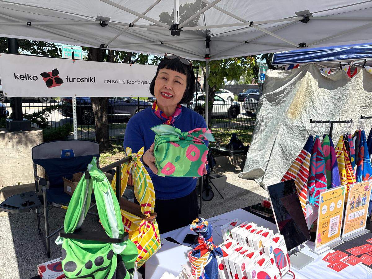Keiko Kira practices the ancient art of furoshiki, which uses a folded piece of cloth to hold items.