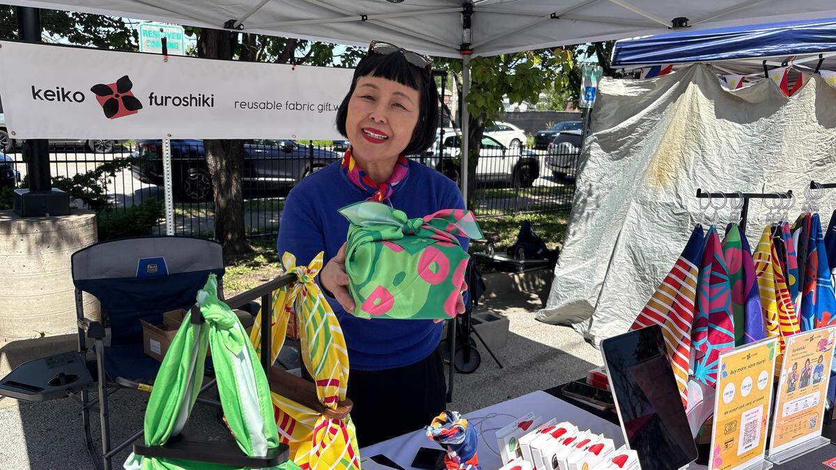 Keiko Kira practices the ancient art of furoshiki, which uses a folded piece of cloth to hold items.