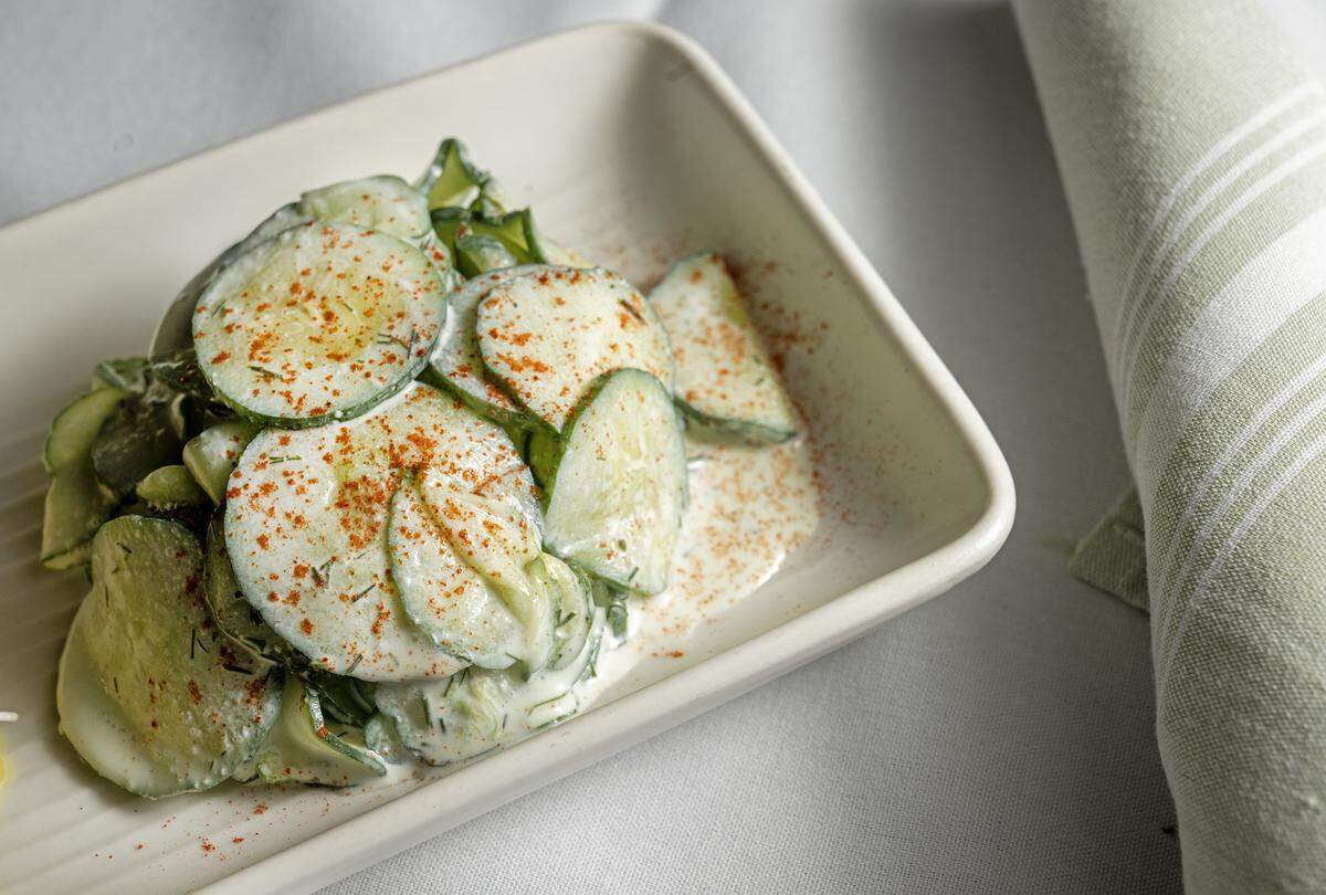 The cucumber salad at Grünauer, which serves authentic Austrian and Central European cuisine in Kansas City's Freight House District. 