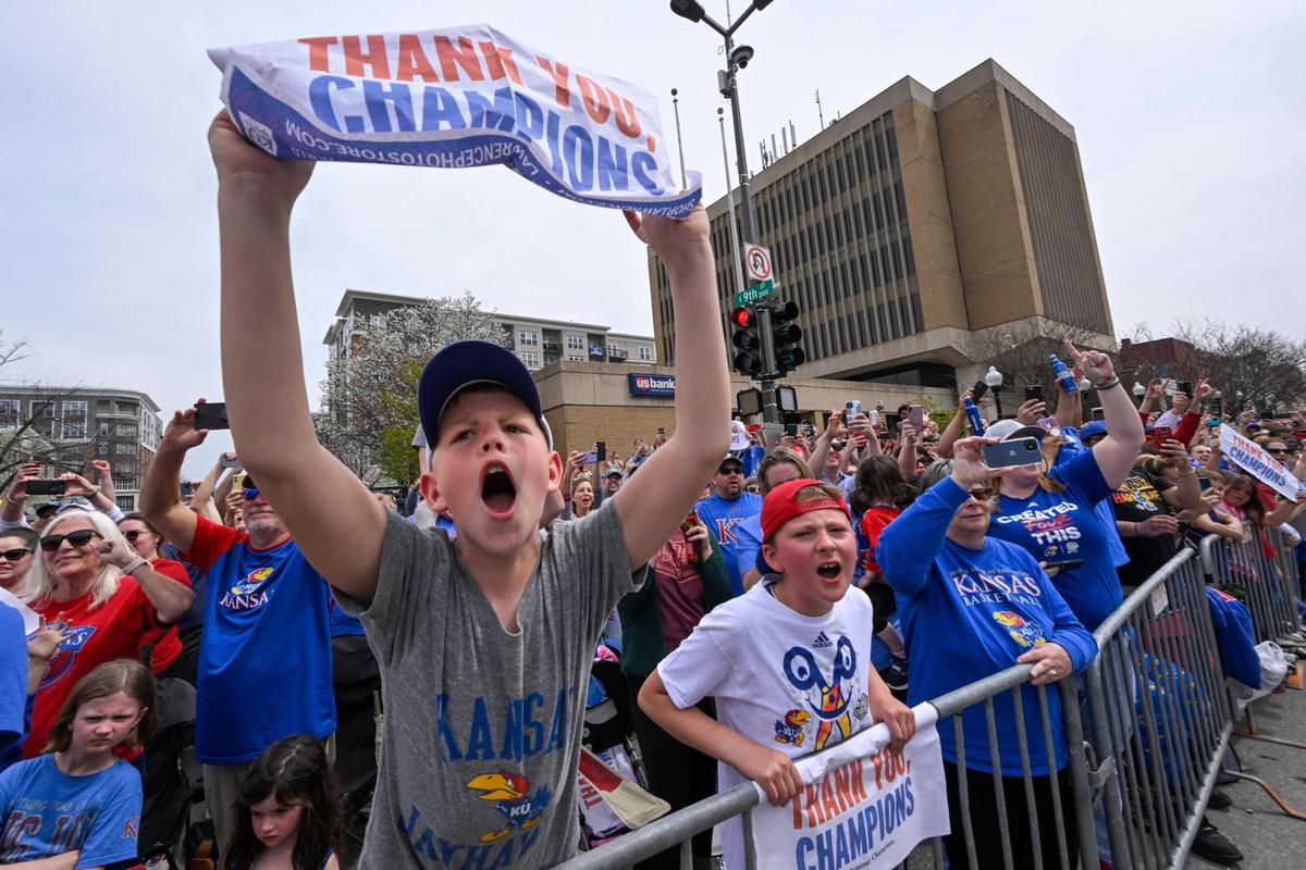 Kansas fans turned out Sunday afternoon in Lawrence to once again cheer on their Jayhawks in the NCAA Basketball Championship parade.