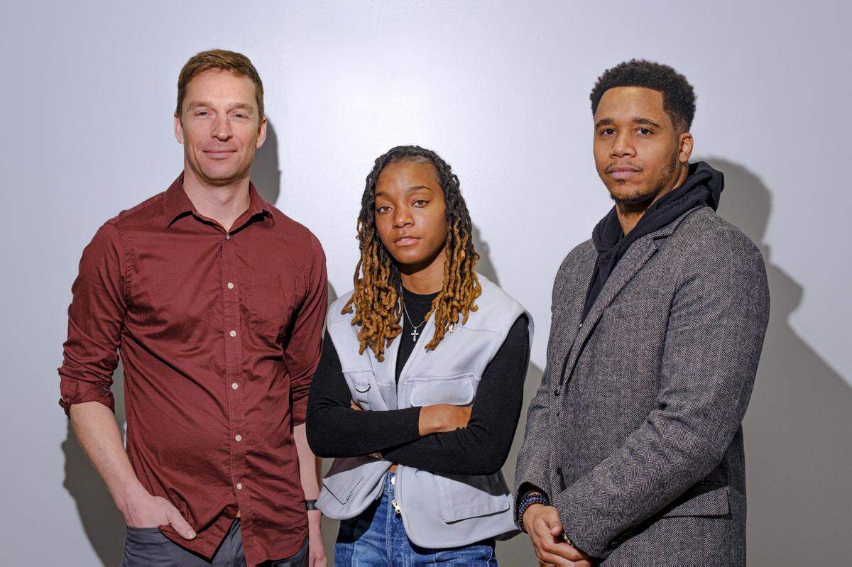 Kin Seltzer co-founders, from left: Eric Martens, who oversees production, Kearra Johnson, who is in charge of design, and Joshua Lewis, who handles operations.
