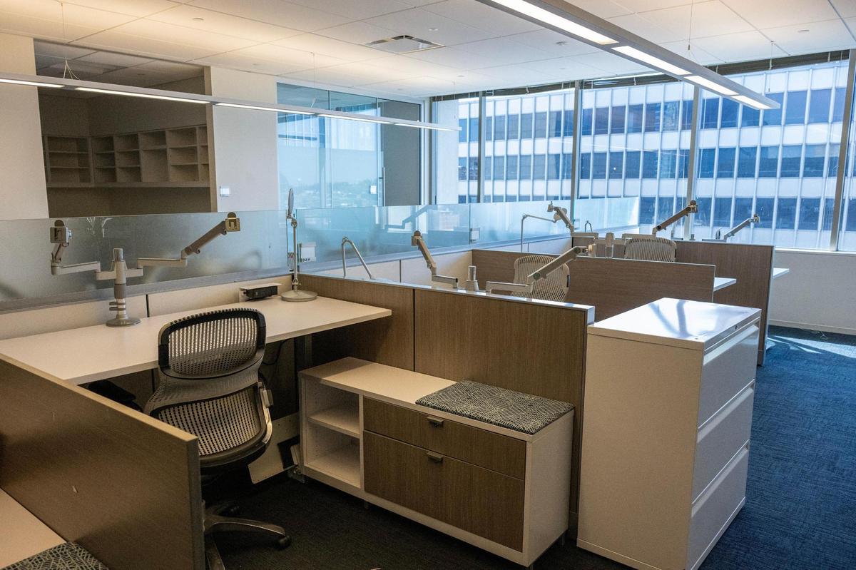 Crown Center’s office vacancy rate remains double what it was before COVID-19, but leasing has increased. At 2301 McGee St., this is the only empty office space on the building’s top floor.