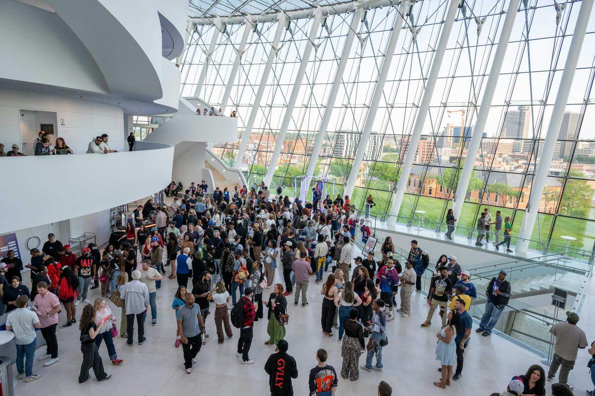 A large crowd gathers in the lobby of the Kauffman Center for the Performing Arts, prior to the beginning of the Red Bull Dance Your Style Midwest Regional Qualifier, on Saturday, April 25, 2026. It was the first time the event was held at the venue.
