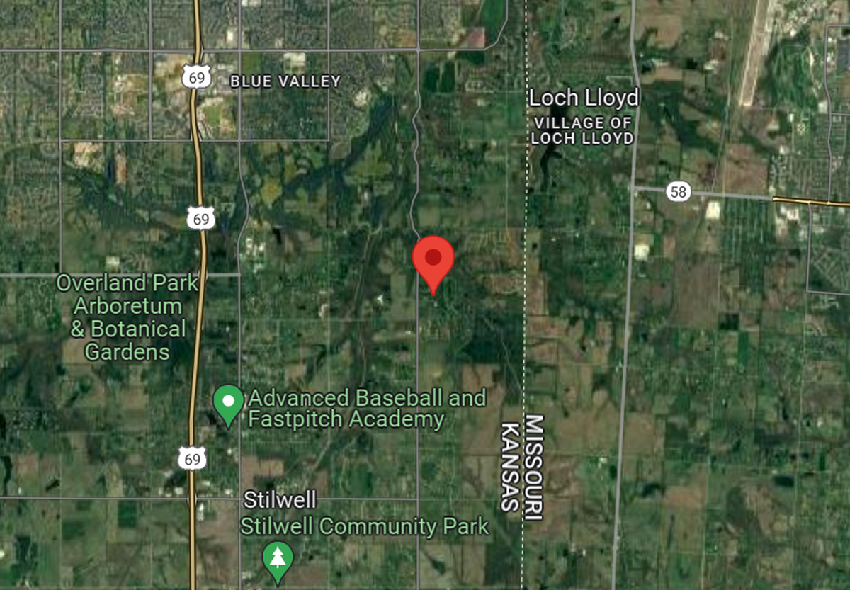 The location of the home for sale at 3691 W. 180th Terrace in Stilwell is seen in this satellite map image.