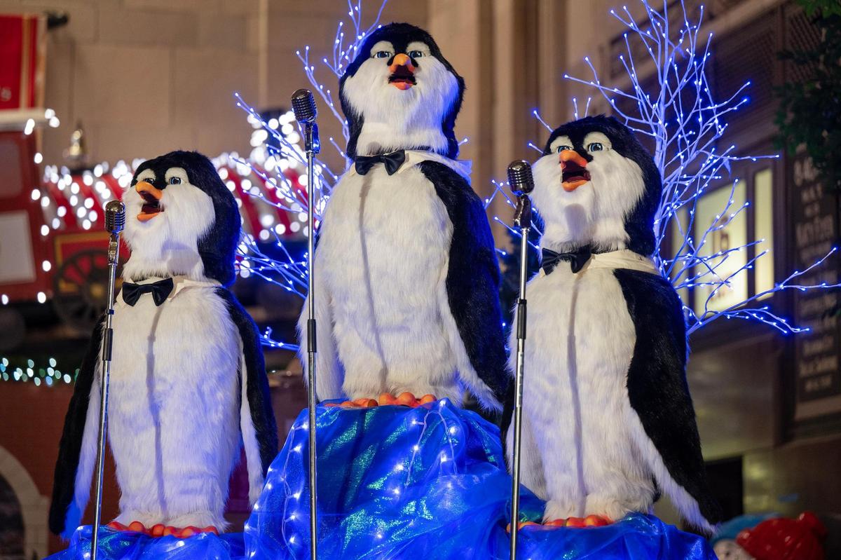The singing penguins were set up and ready for visitors at Holiday Reflections in Union Station’s Grand Plaza.