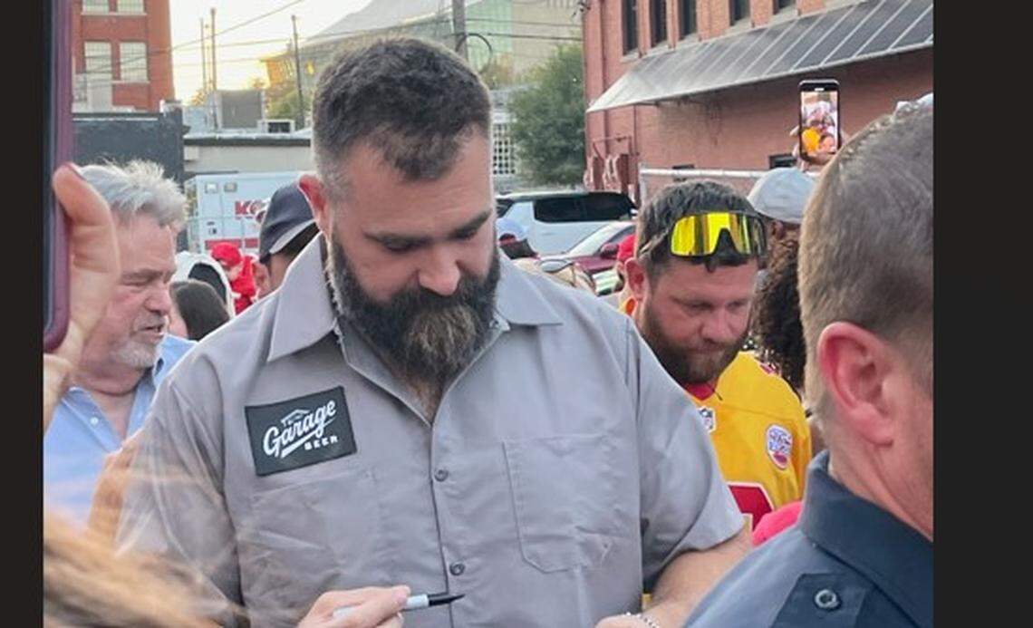 Fans flocked to see Jason Kelce, who said his wife, Kylie Kelce, was planning to attend the Kelce Car Jam.