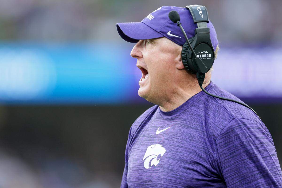 Kansas State head coach Chris Klieman during the Aer Lingus Classic at Aviva Stadium in Dublin on Aug. 23, 2025.
