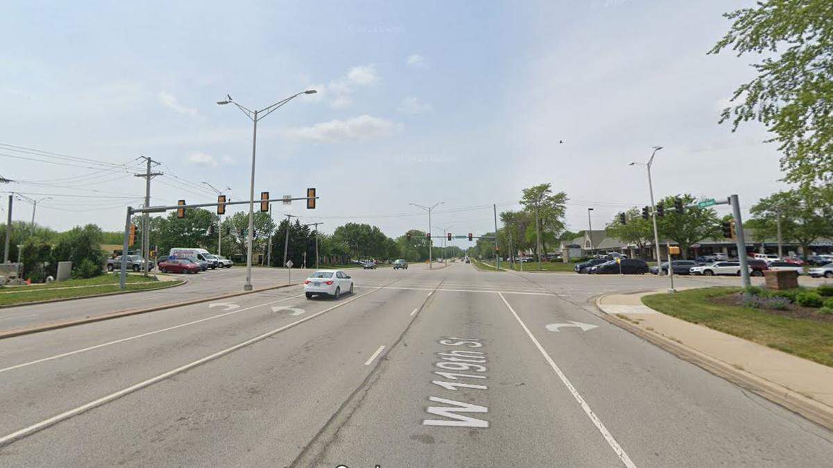 A two-vehicle injury crash knocked down power lines forcing police to shut down 119th Street and Quivira Road in Overland Park early Tuesday, police said. The intersection is expected to be closed for several hours. This Google Maps Street View image of the area is from May.
