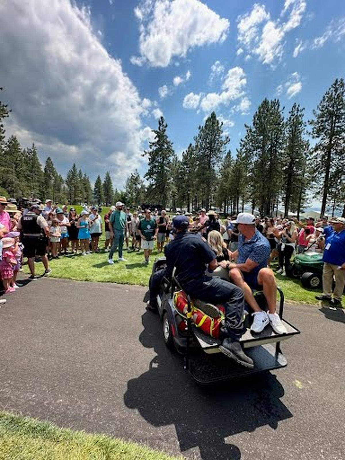 Katie Griffiths left the course on a golf cart.