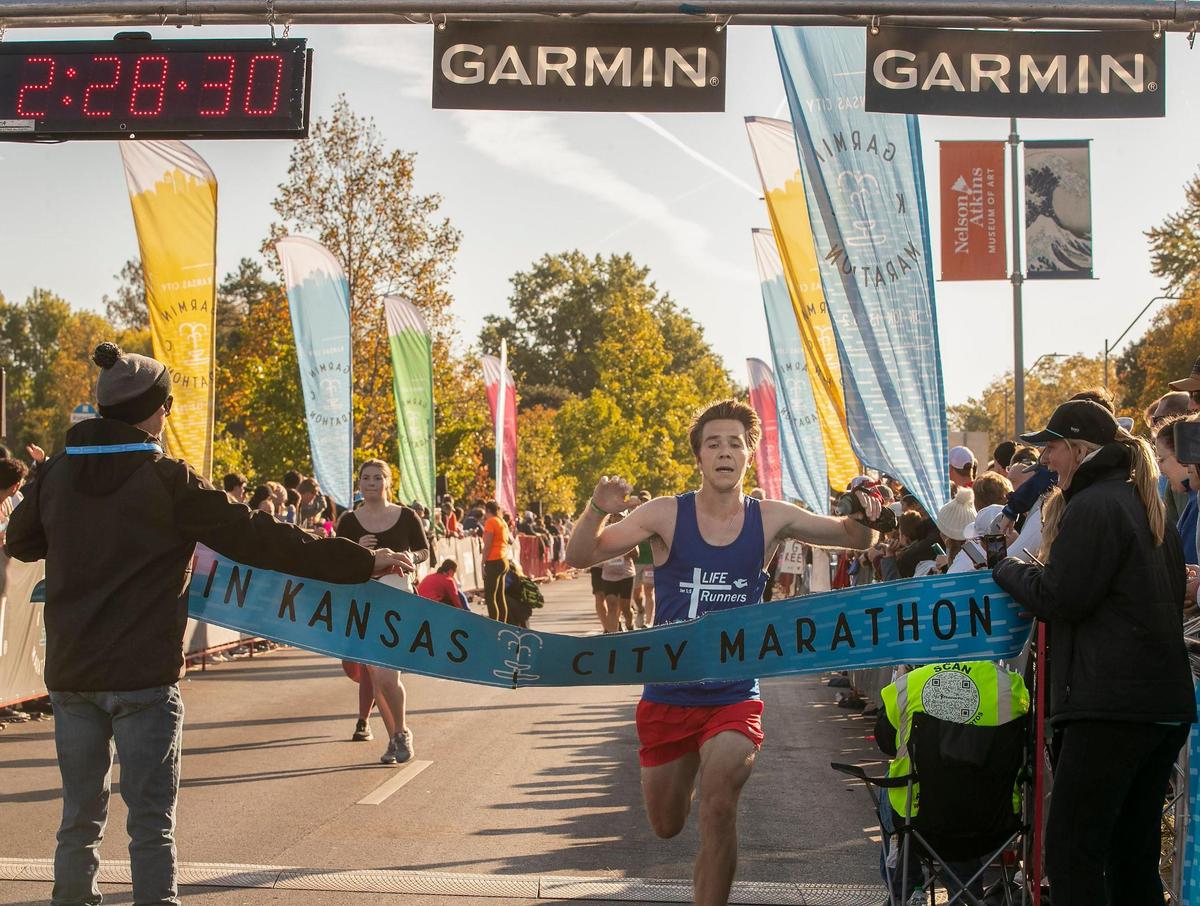 Jacob Cofer of Overland Park crossed the finish line as the overall winner of the 2024 Garmin Kansas City Marathon on Saturday, October 19, 2024. Cofer ended with a time of 2 hours, 28 minutes, 30 seconds. An estimated 8,000 participated on the course that began and ended in front of The Nelson-Atkins Museum of Art.