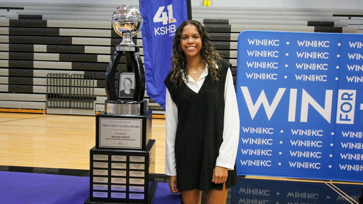Skyler Pierce of Olathe Northwest High School on Wednesday was recognized as the 2023 winner of the Evelyn Gates Award, presented yearly to the top prep volleyball player in the KC metro.