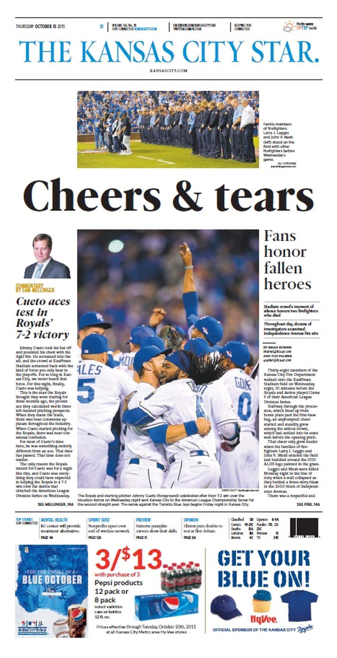 The front page of The Kansas City Star the day after the Royals beat the Astros in Game 5 of the American League Division Series on Oct. 14, 2015.