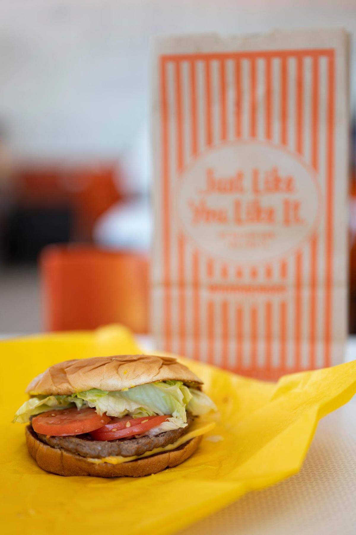The Texas-based Whataburger is known for its made-to-order burgers. It also has breakfast items, fries with dipping sauces, salads, shakes and desserts.