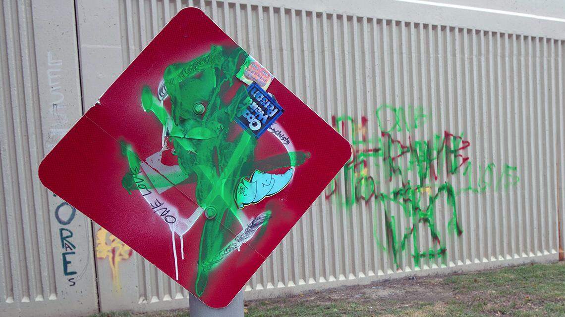 The Pensacola Police Department is investigating the recent rise in antisemitic graffiti and vandalism within the city limits, such as this example on Interstate-110 near East Gregory Street.