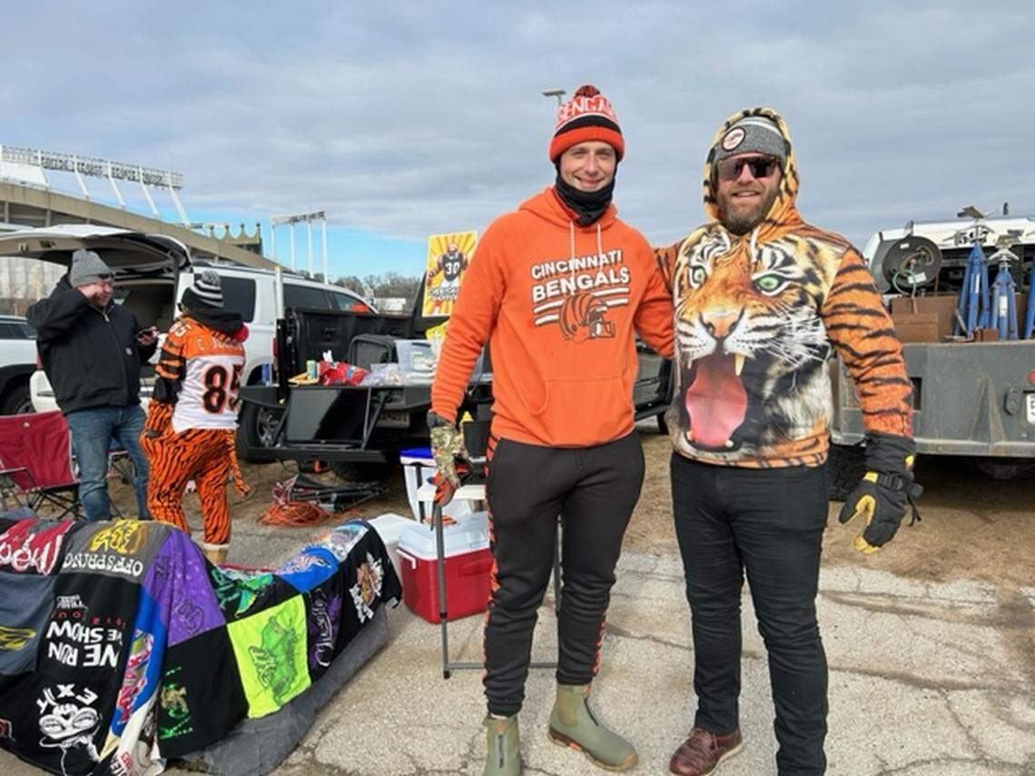 Bengals fans Kris Dihrko, left, from Dayton, Ohio, and Aaron Motley, from Cincinnati, came to last year’s Chiefs-Bengals matchup and returned on Sunday feeling good about their team’s chances.
