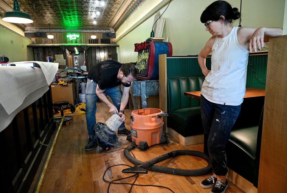 Paul and Alana Cloutier at work renovating The Hitching Post, a “slightly sophisticated honky-tonk” bar opening soon off the Humboldt town square. Alana is also running for Kansas state representative. The couple moved to Humboldt from California about five years ago.