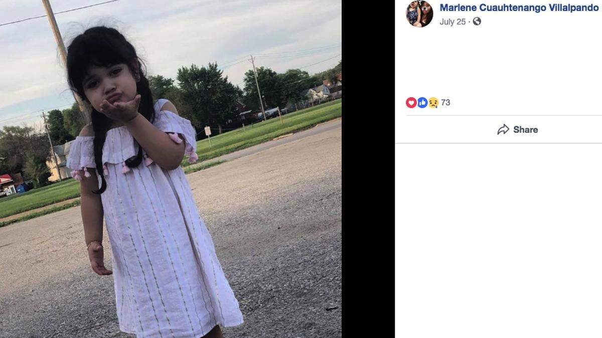 Jenessy “Sophia” Villalpando, 3, of Waterloo, Iowa, was with her mother on a carnival ride while on vacation in Mexico last week when she fell from the ride. Someone below tried to catch her but couldn’t, and she died.