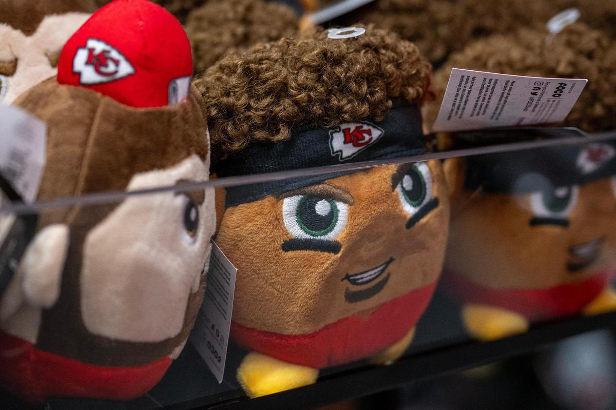 A stuffed animal featuring Patrick Mahomes is displayed at the Kansas City Chiefs Official Pro Shop at Arrowhead Stadium on Wednesday, Jan. 15, in Kansas City.