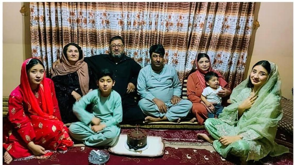 Photo of Samia Tahiri’s family, currently refugees in Pakistan, who were expected to come to Kansas City before the refugee program was suspended in January. Pictured from left to right: Tamana Tahiri (sister), Ali Sajjad Tahiri (brother), Laila Tahiri (mother), Ahmad Zai Tahiri (father), Akbar Hussain Tahiri (uncle), Pari Gul Tahiri (aunt), Ali Asghar Tahiri (cousin), Bahara Tahiri (sister). Not pictured, Leyaqat Ali Tahiri (brother)