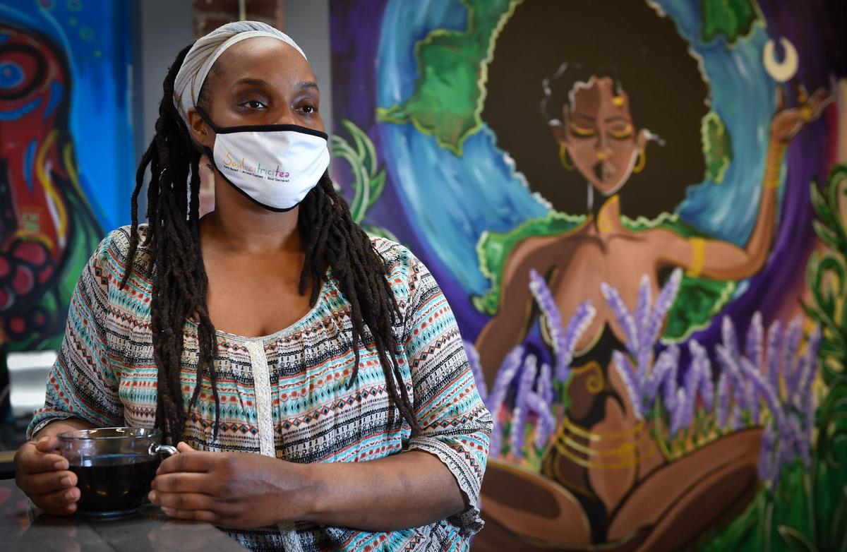 Nika Cotton, owner of Soulcentricitea, a tea shop, focuses on empowering Black women and creating a space for social justice organizers. The shop is located at 1106 E 30th St., in Kansas City.