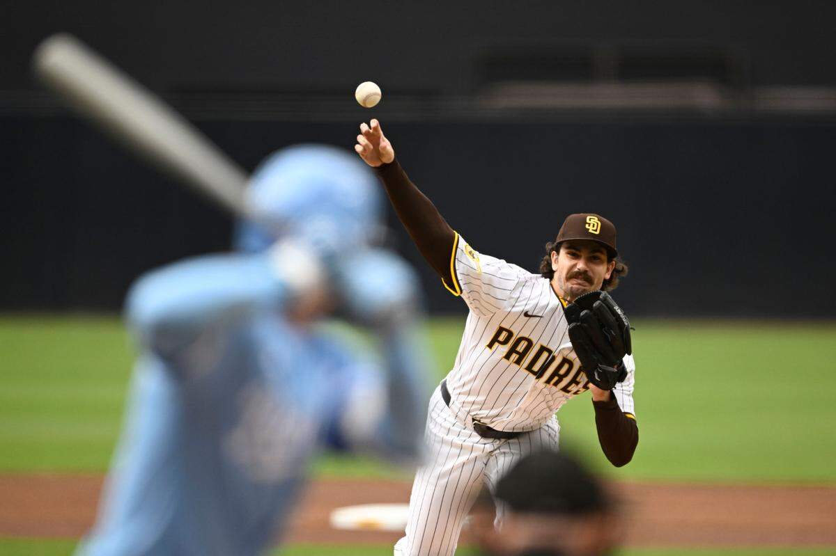 Padres starting pitcher Dylan Cease (84) delivers against the Kansas City Royals at Petco Park in San Diego on Saturday, June 21, 2025.
