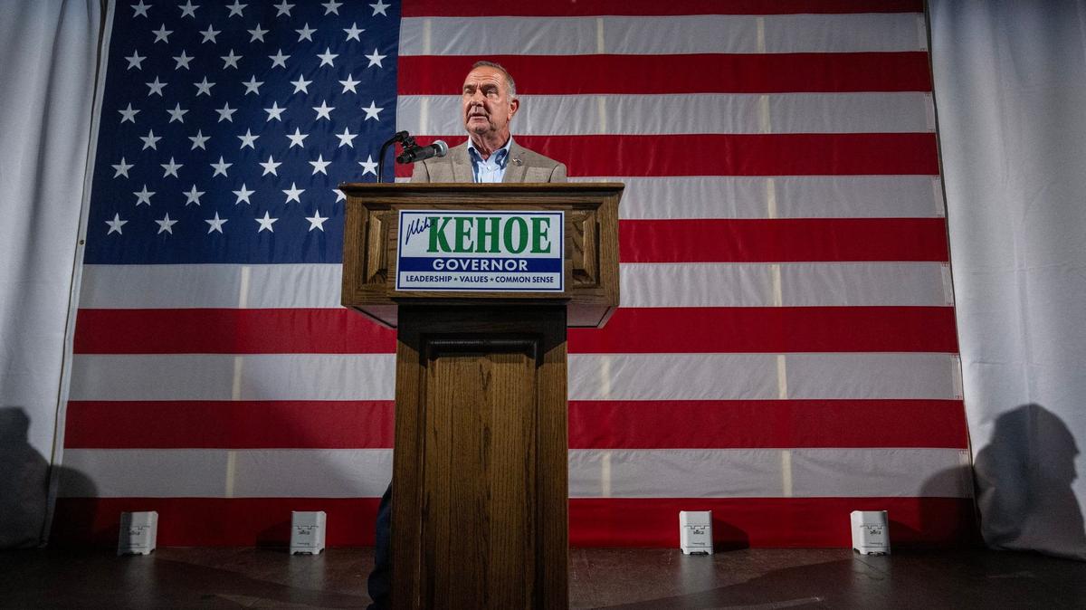Missouri Lt. Gov. Mike Kehoe speaks to supporters Tuesday, Aug. 6, 2024, in Jefferson City following his primary election win to represent the Republican party in the race for governor.