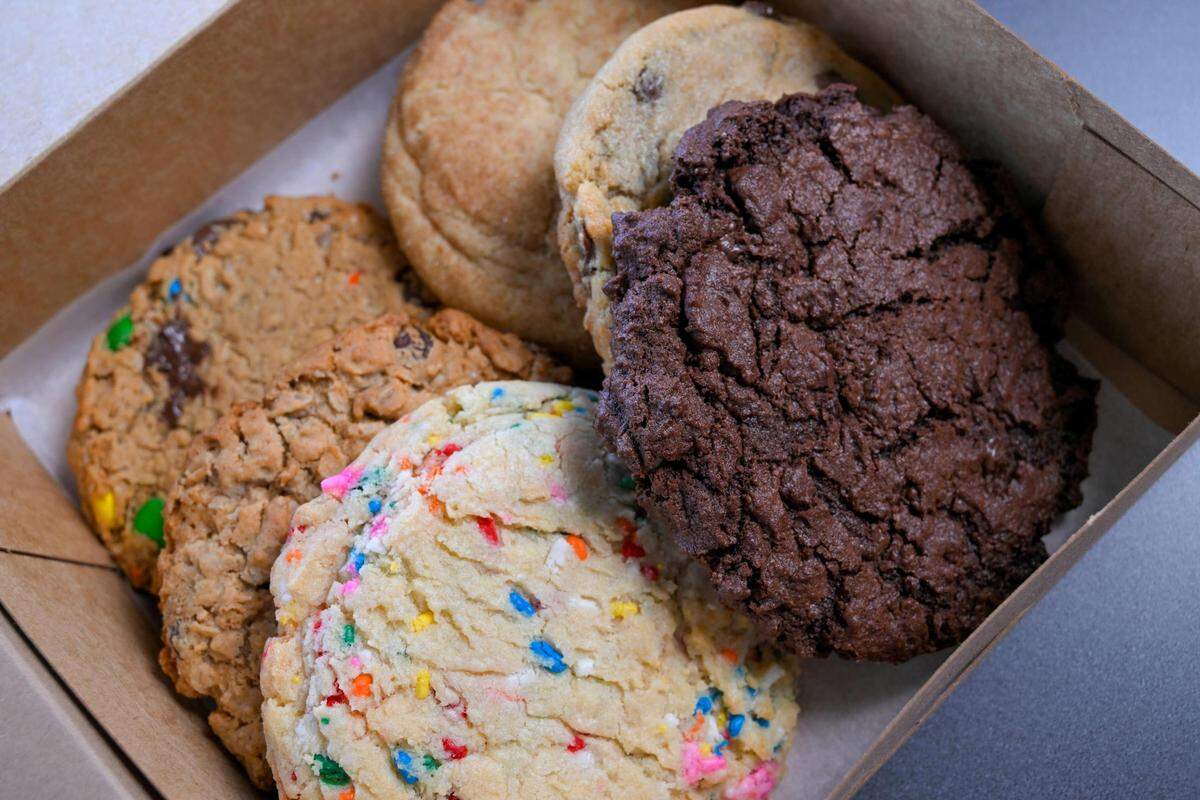 Brown Suga cookies include double chocolate, birthday cake, snickerdoodle, oatmeal, chocolate chip and monster.