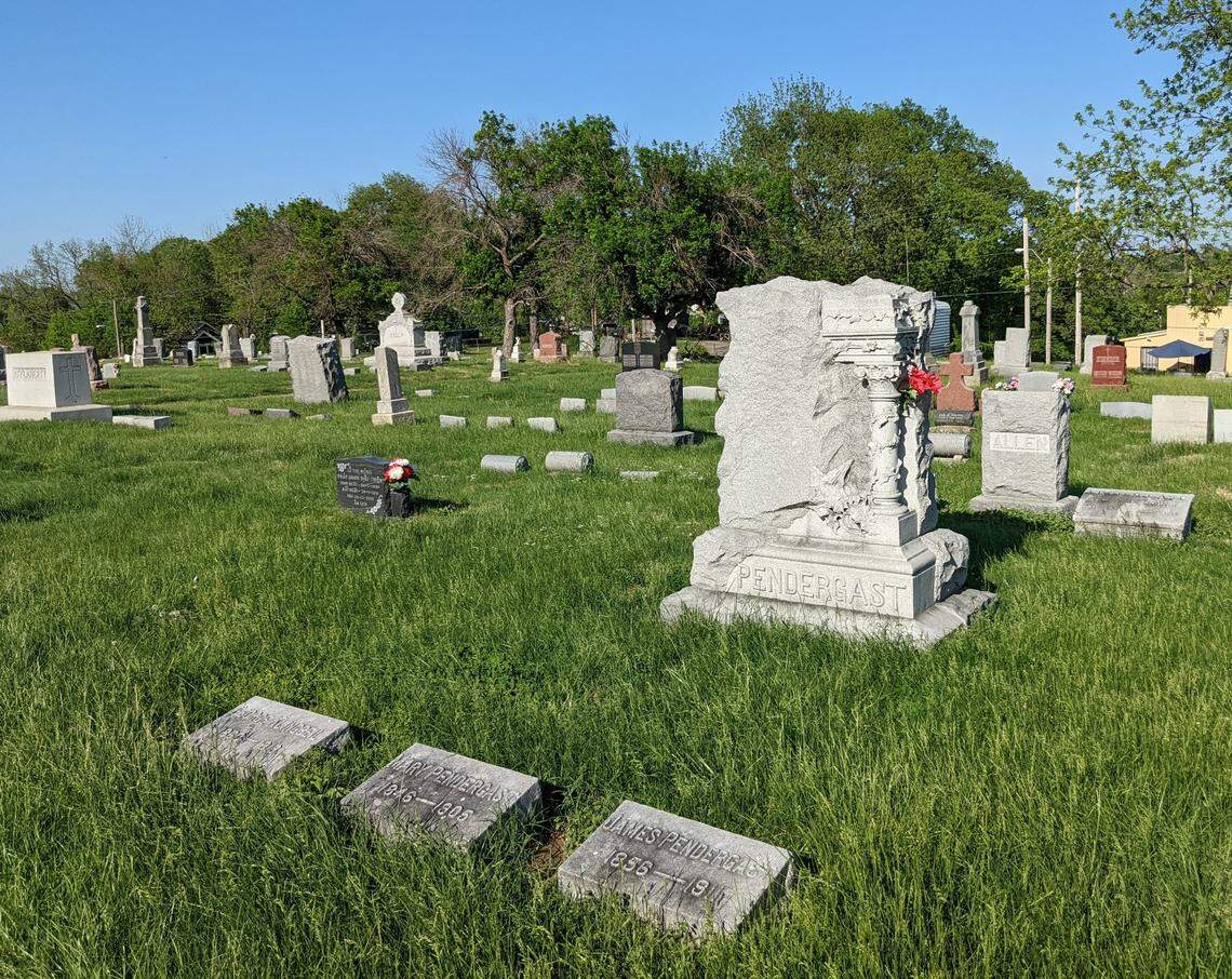 Pendergast family monument and headstones. Burial place of James Pendergast, city politician and older brother of Boss Tom Pendergast.
