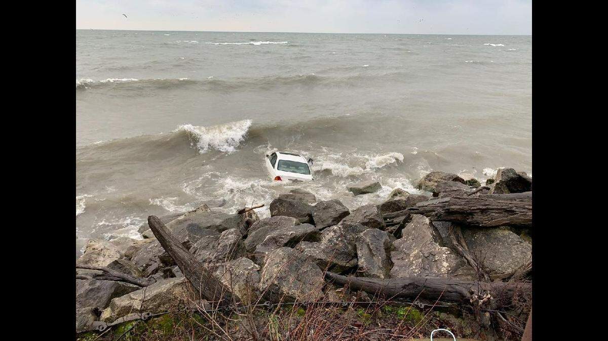 A driver was rescued from Lake Erie after their car drove through a guard rail, Mentor-on-the-Lake police said.
