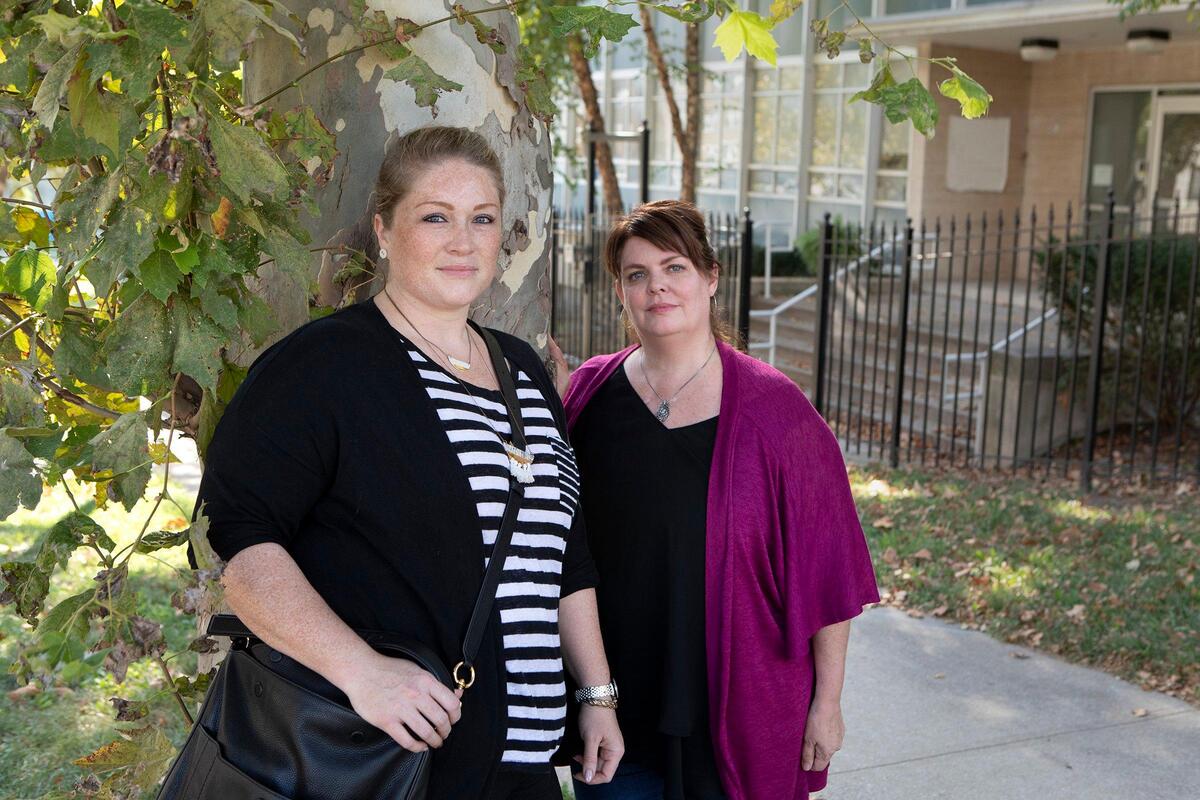 Crissy Dastrup, left, and Michele Markham are among the Academie Lafayette parents who are thrilled the school will open an International Baccalaureate high school in the fall. They hope more parents will enroll their children there.