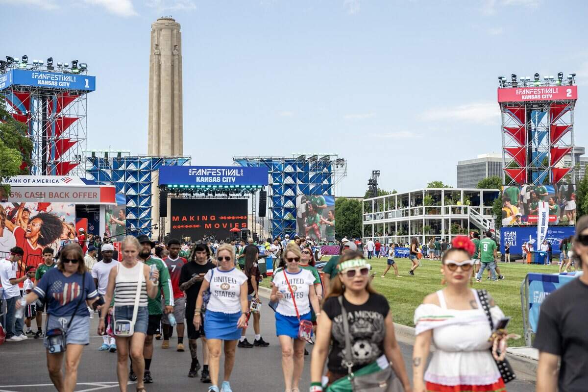 People attend the FIFA Fan Festival on Thursday, June 11, 2026, in Kansas City.