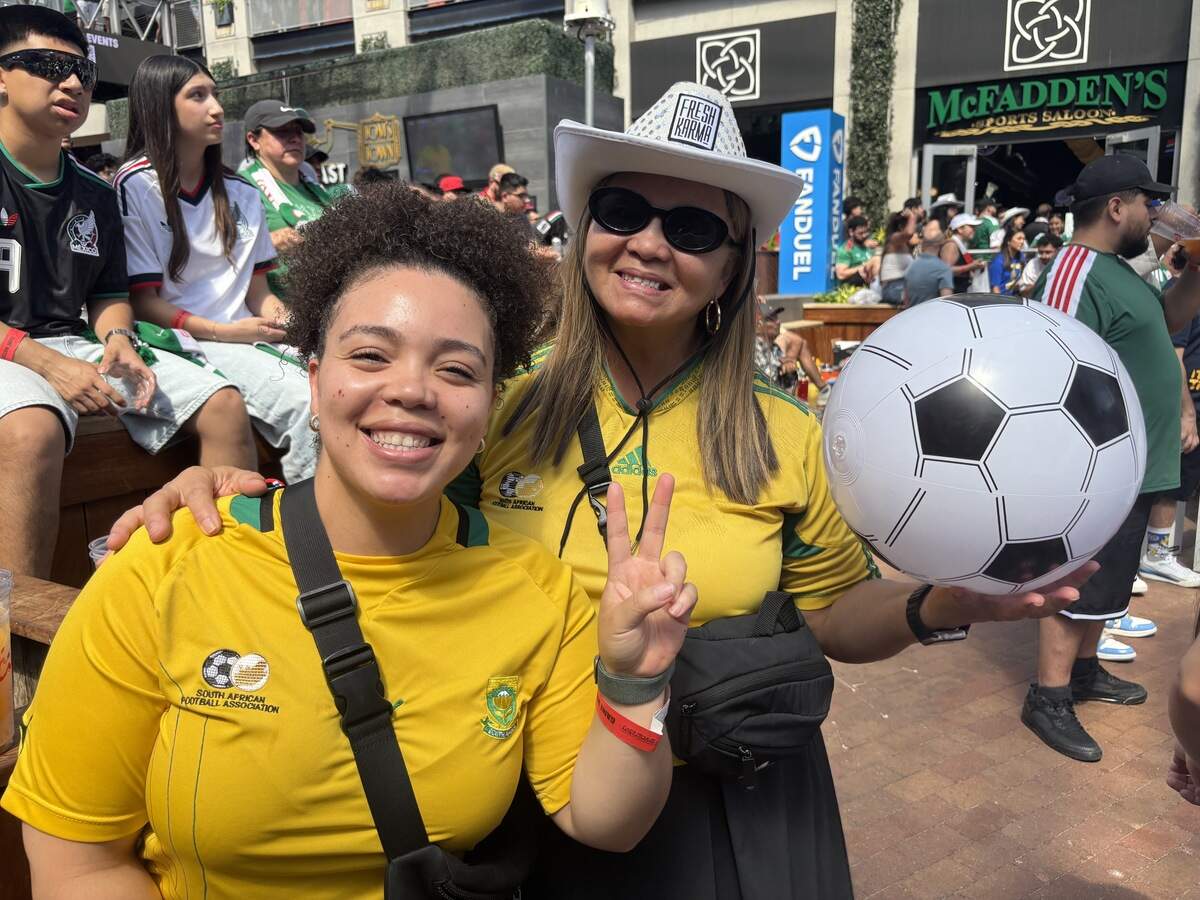 Kirby and Judith Appollis wore their South Africa jerseys to the Power and Light District, though they were rooting for Mexico. Judith Appollis said her “blood oozes soccer.”