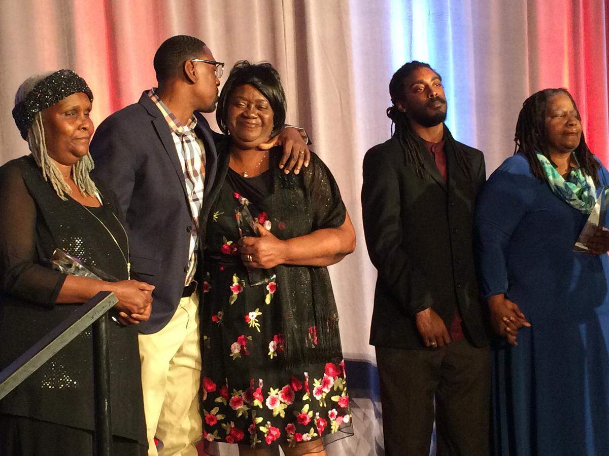 Lamonte McIntyre's mother, Rosie, and two relatives of the victims McIntyre was wrongfully convicted of killing, were honored Thursday at a gala held by the Midwest Innocence Project.