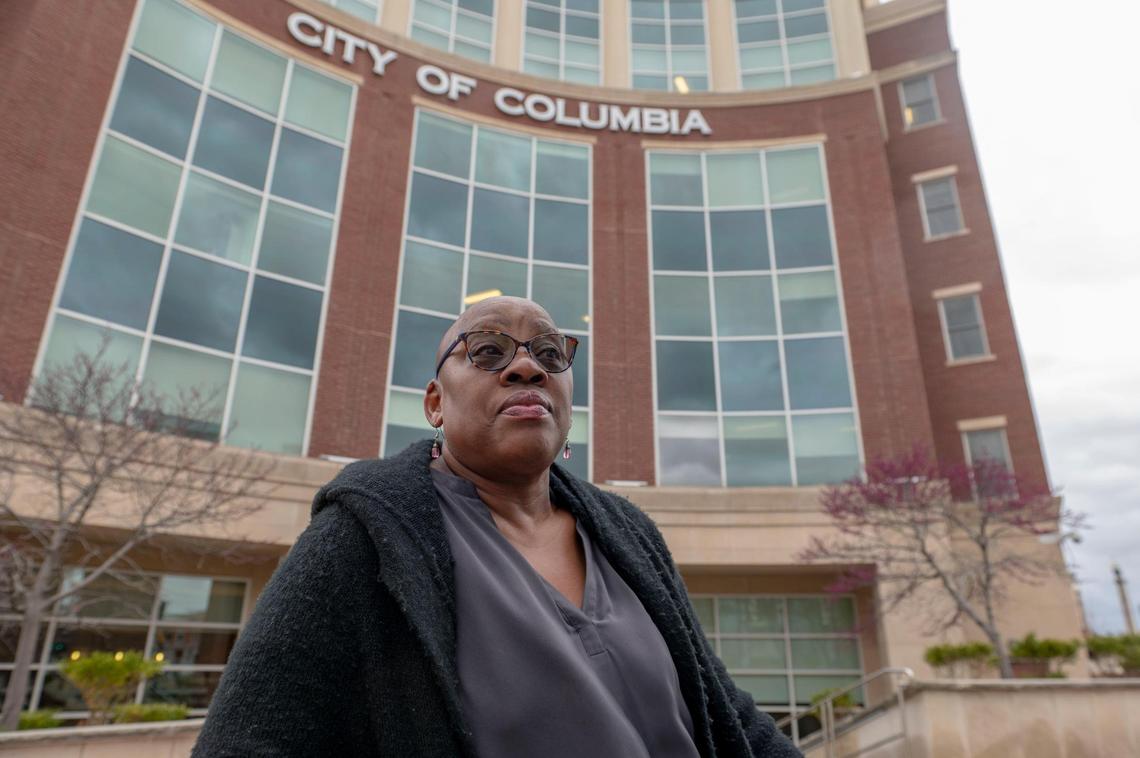 Traci Wilson-Kleekamp, president of the local organization Race Matters, Friends, stands outside Columbia City Hall. Wilson-Kleekamp is among many community members who have been calling for the city to take more action on Columbia’s gun violence problem.