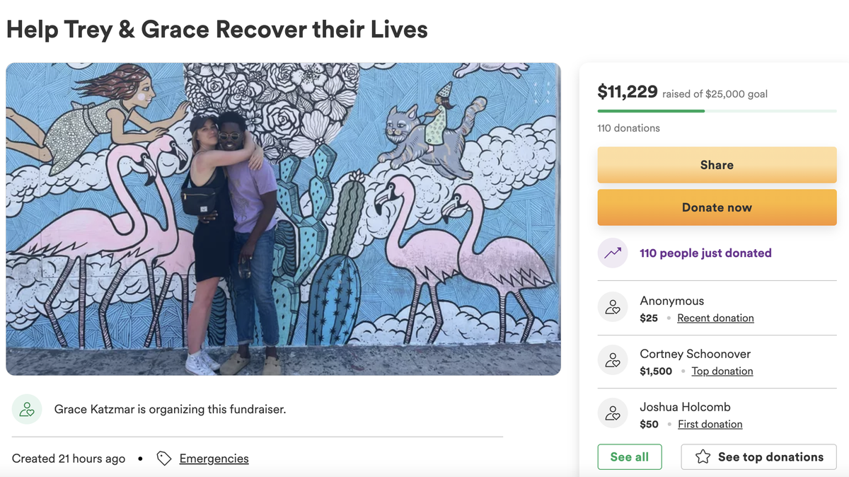 Grace Katzmer, left, and Trey Williams started a GoFundMe page to try and recover what they lost after their moving truck was stolen in Kansas City.