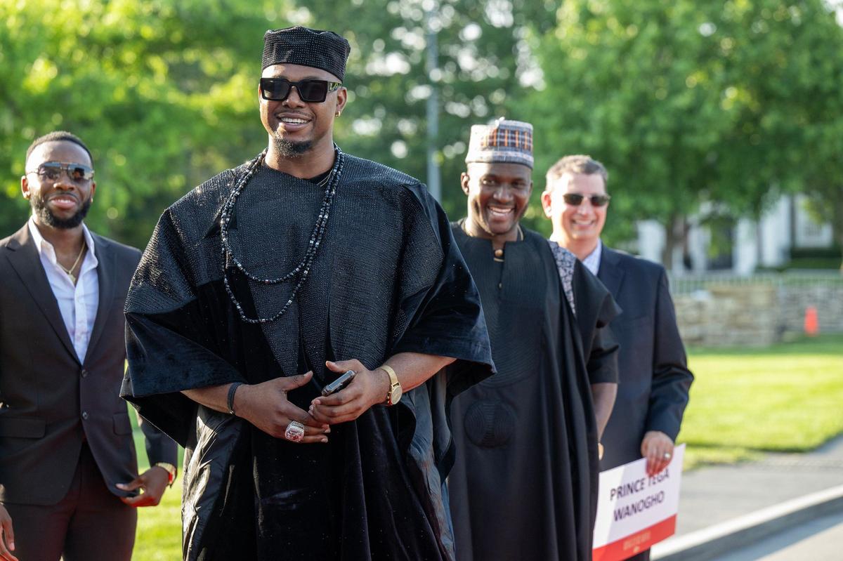 Former Chief Prince Tega Wanogho walked the red carpet before the Super Bowl LVIII championship ring presentation event.
