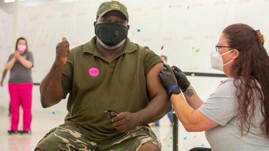 Jerome Campbell, a UPS driver for 21 years, was identified on Wednesday, June 2, 2021, as the recipient of the 100,000th dose of COVID-19 vaccine administered by the Public Health Department of the Unified Government of Wyandotte County and Kansas City, Kansas.
