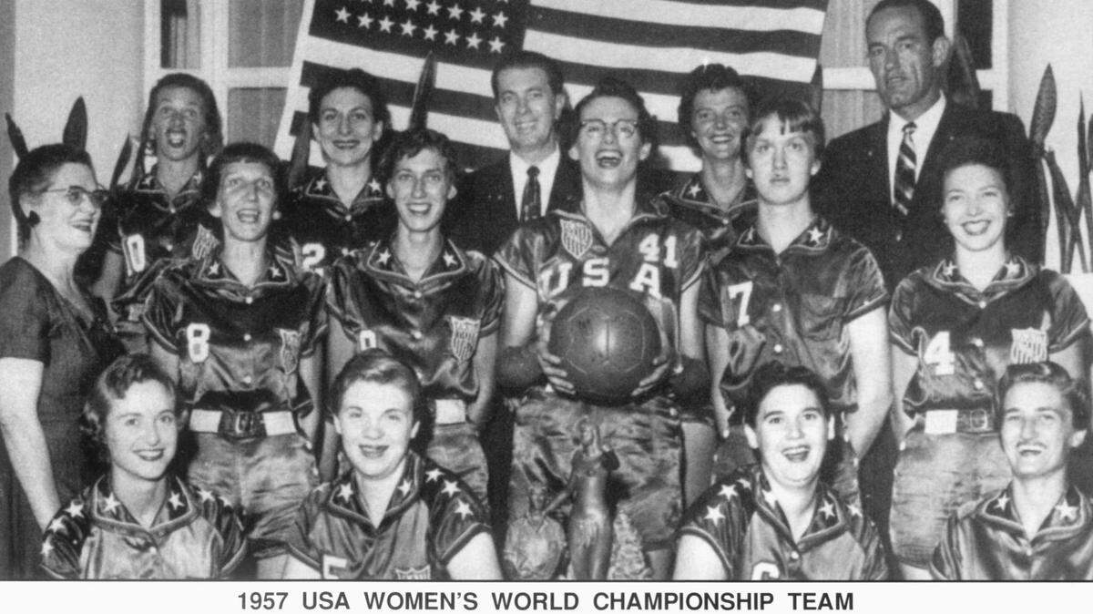 Raytown native Alberta Cox (second from left, back row) was a member of the U.S. women’s basketball team that won the 1957 World Champsionships in Brazil.