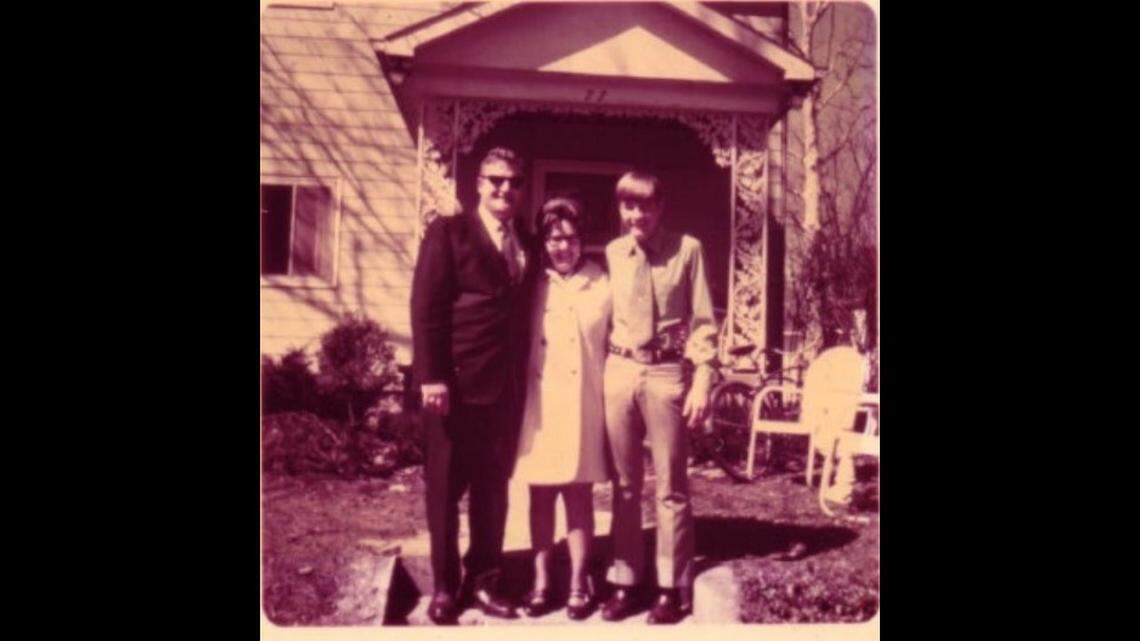 David Hosier, right, with his parents Glen and Martha in April 1971, two days before his father was shot.