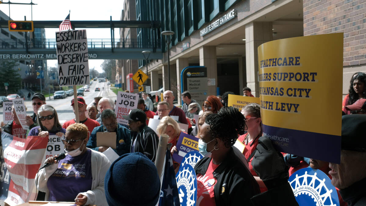 Healthcare workers, faith leaders, activists and union leaders rallied outside of University Health Truman Medical Center on Monday morning in support of extending Kansas City’s healthcare levy. Voters decide the measure during Tuesday’s elections.