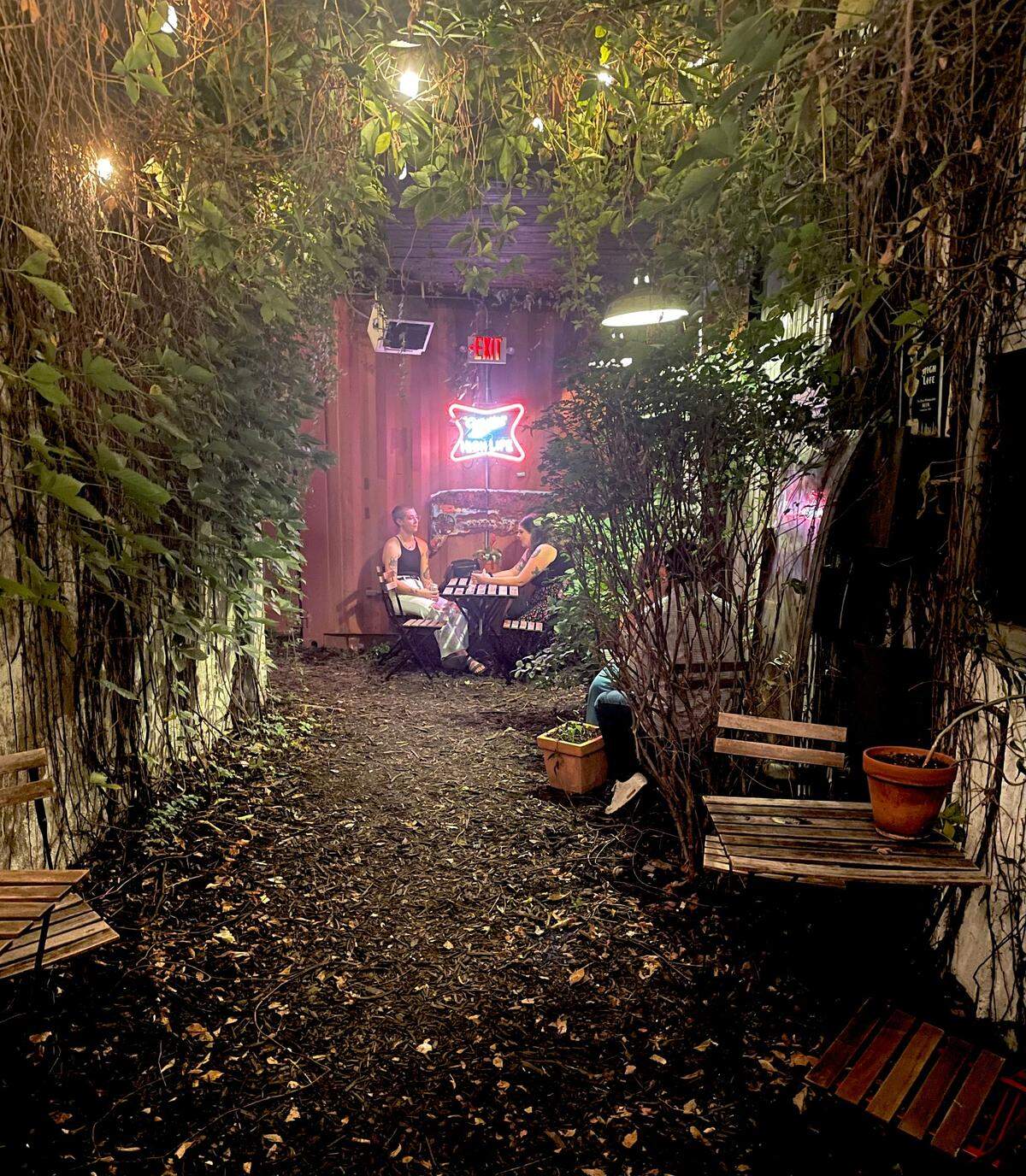 Panthers Place, a vine-covered courtyard bar on the West Side, is open on Friday and Saturday nights.