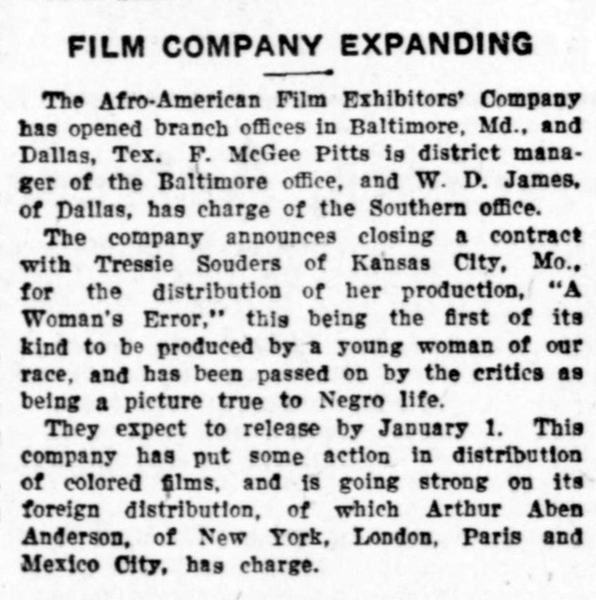 Souders’ name entered the historical record through this advertisement, January 28, 1922.