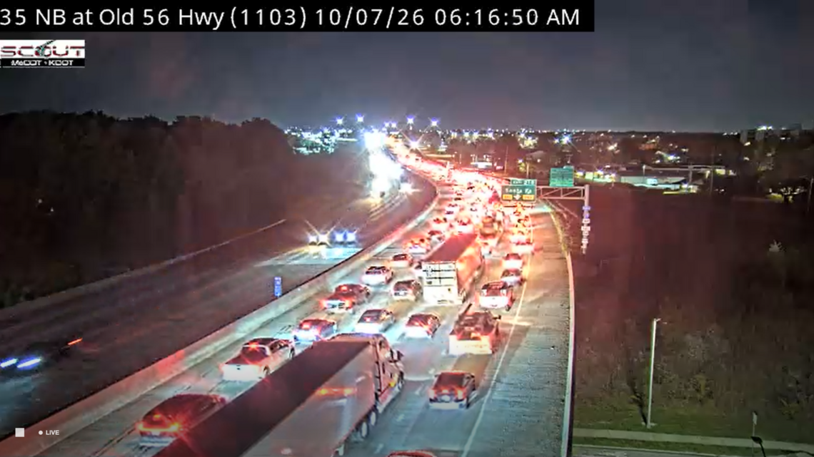 Northbound I-35 closed at Santa Fe in Olathe after semi overturns during crash