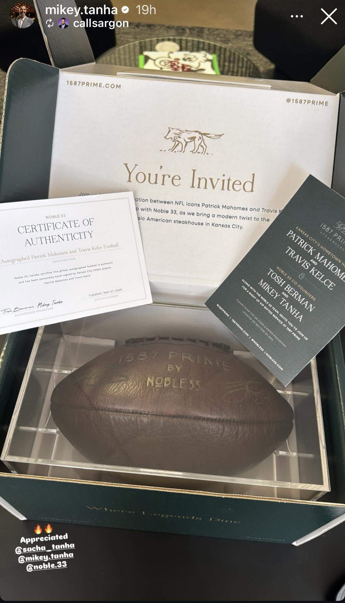 An invite to the grand opening of 1587 Prime steakhouse.