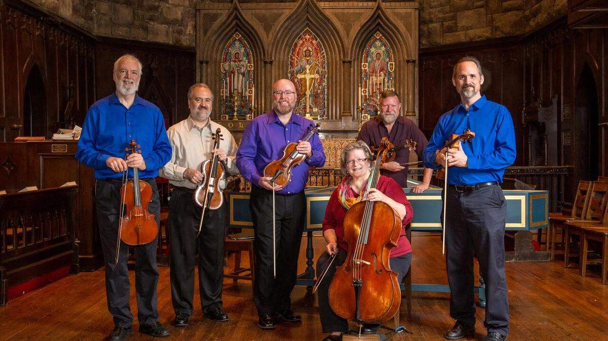 Members of Kansas City Baroque Consortium, from left to right: Eric Williams, Monty Carter, Rob Patterson, Trilla Ray-Carter, William Bauer and Carl Cook.