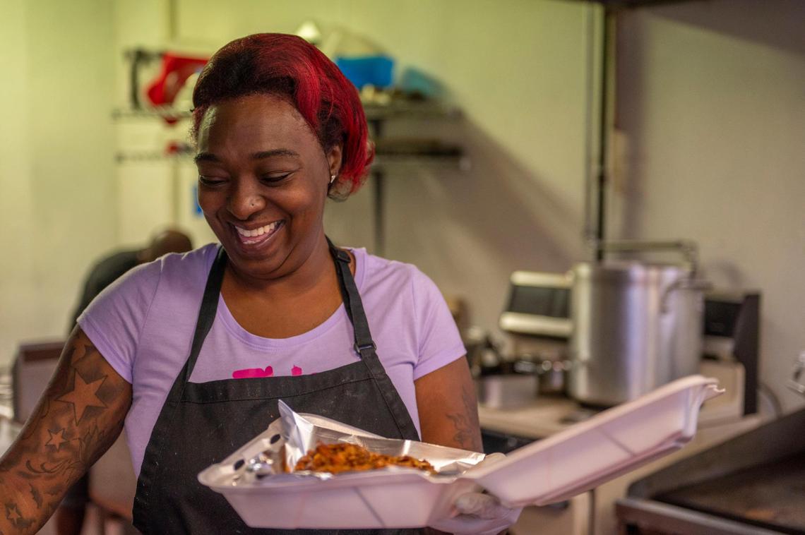 Ashley Frazier prepares an order of house-made birria tacos.