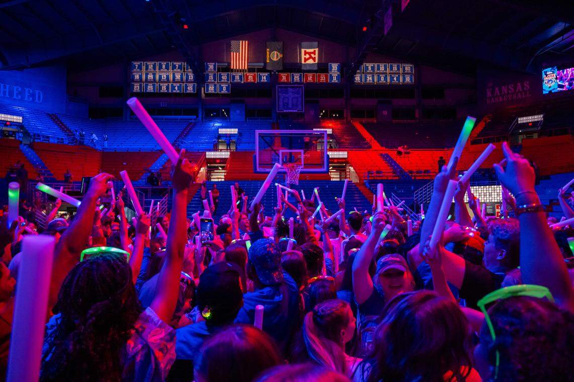 Allen Fieldhouse hosted a DJ battle and a dance party on the court in place of it's usual musical guests, at Late Night in the Phog, on Friday, October 17, 2025, in Lawrence.