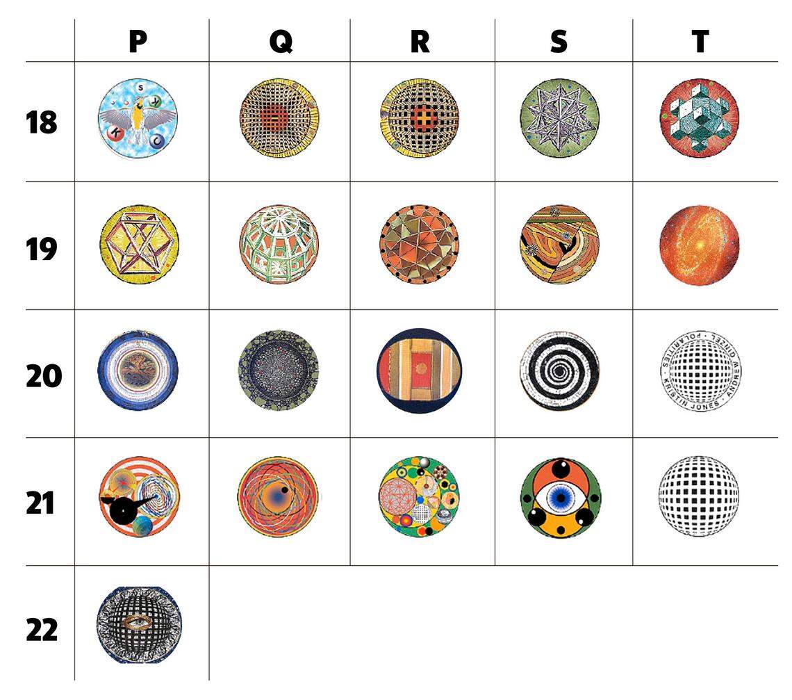 A selection of the remaining medallions in the floors of KCI’s old terminals B and C is shown in a grid format. Forty of the 106 remaining medallions will be salvaged and installed in city-owned buildings around Kansas City, officials say.