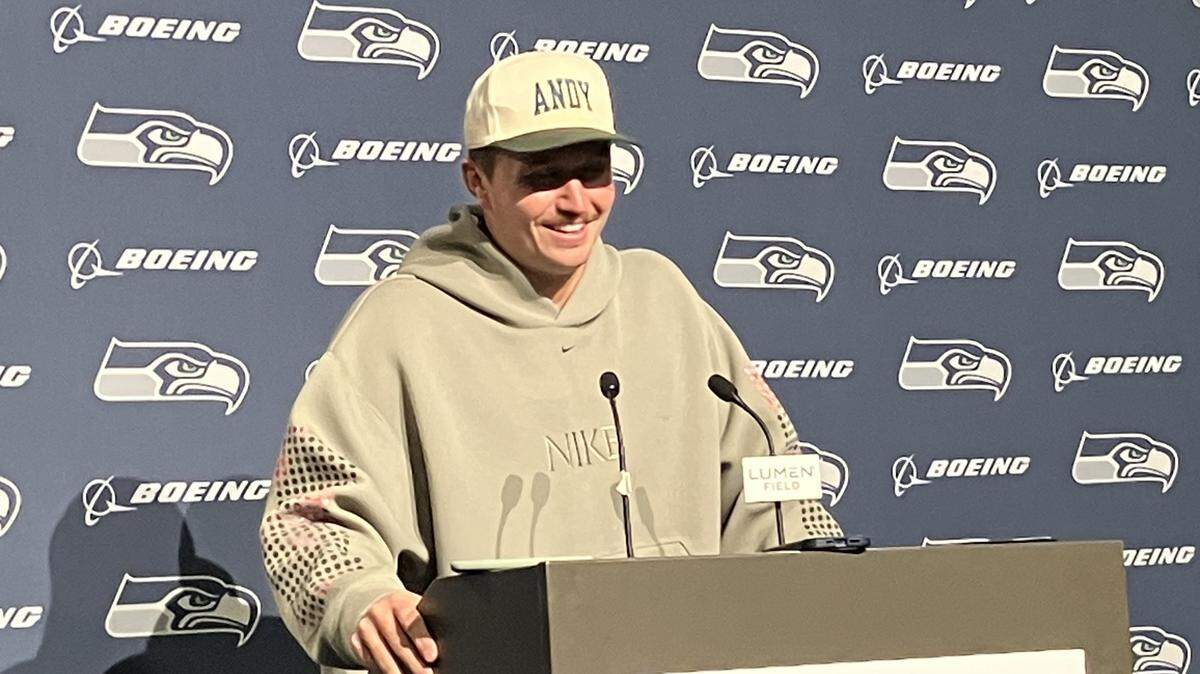 Seattle Seahawks quarterback Drew Lock, a former Mizzou star, during his postgame news conference following a preseason contest against the Kansas City Chiefs on Aug. 15, 2025.